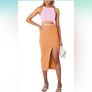 Pink orange colorblock cut out dress